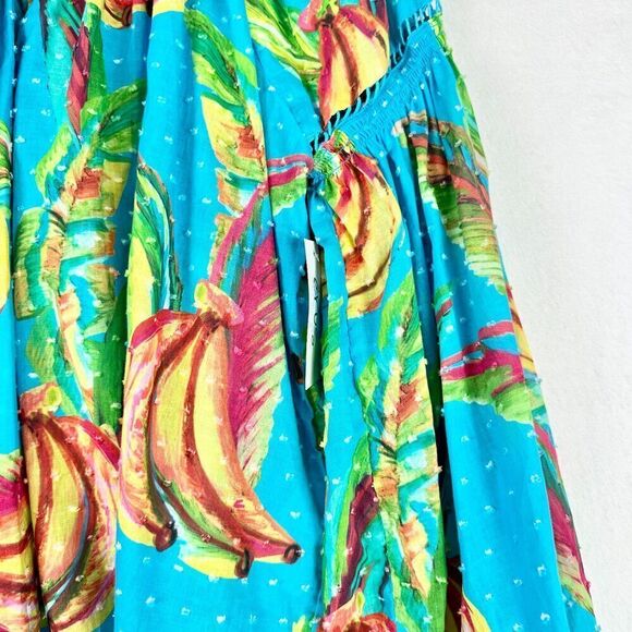 Farm Rio Banana Sky Blouse Size XS NWT Tie Neck Swiss Dot Cotton Balloon Sleeve - Picture 6 of 12